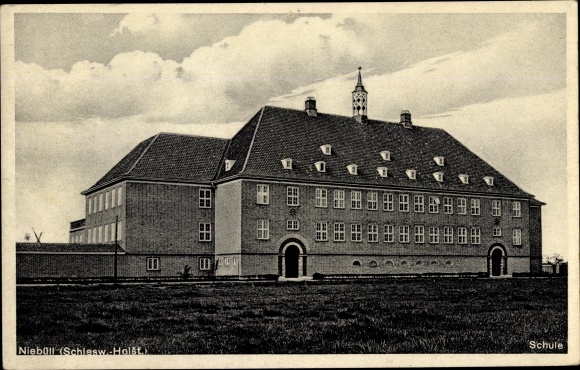 Postcard Niebüll in North Friesland, school