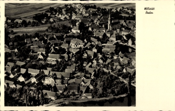 Postcard Willstätt in Baden, aerial view of many roofs, trees, landscape
