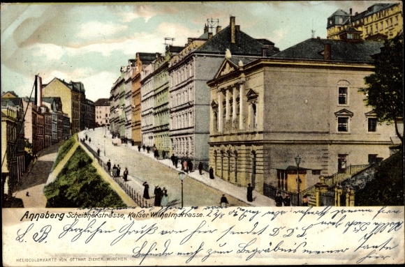 Postcard Annaberg Buchholz Erzgebirge, Scheibner Strasse and Kaiser Wilhelm Strasse