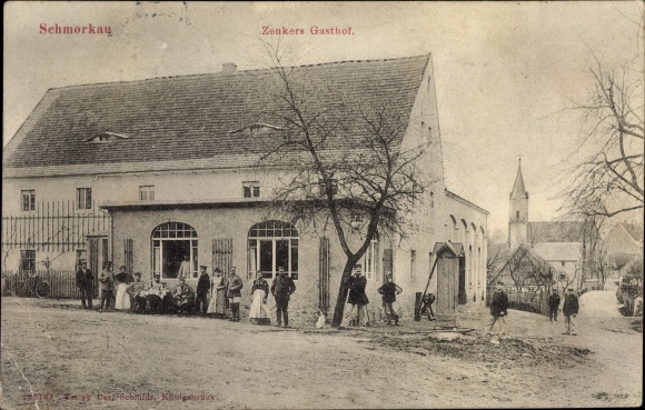 Postcard Schmorkau Neukirch Sachsen, Zenkers Gasthof, church