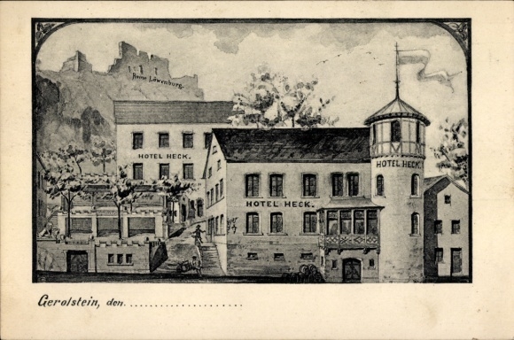Ak Gerolstein in der Eifel, Hotel Heck, Ruine Löwenburg