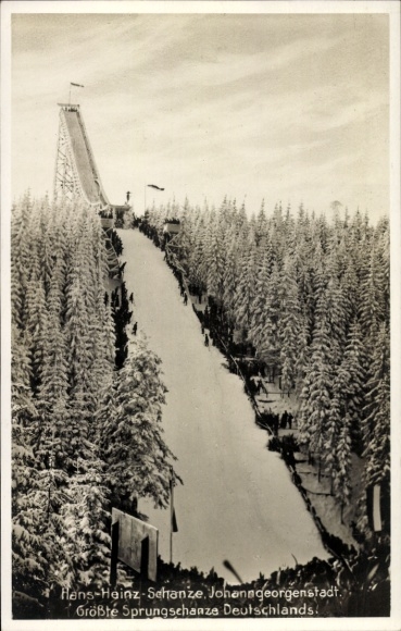 Postcard Johanngeorgenstadt in the Ore Mountains of Saxony, view of the Hans Heinze Schanze