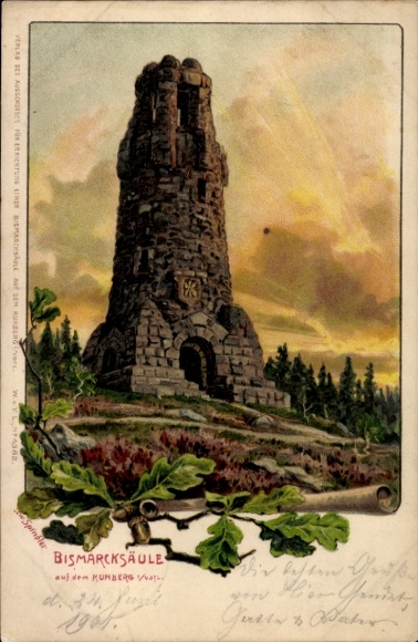Artist Chromo-Litho Spindler, Erwin, Netzschkau, Bismarck Column on the Kuhberg