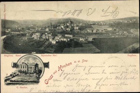 Postcard Churches on the Sieg, general view, Hotel Saynischer Hof