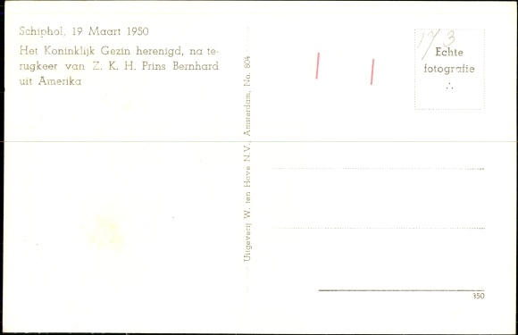 Postcard Juliana of the Netherlands, Bernhard, Princesses, 19 March 1950