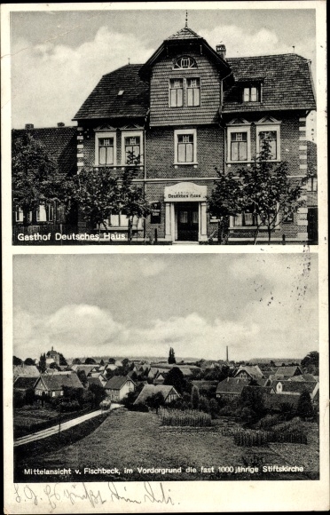 Postcard Fischbeck Hessisch Oldendorf on the Weser, Gasthof Deutsches Haus, Stiftskirche