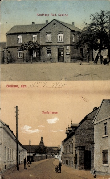 Postcard Gollma Landsberg Saalekreis Saxony Anhalt, department store Rud. Egeling, Dorfstraße, year, sti