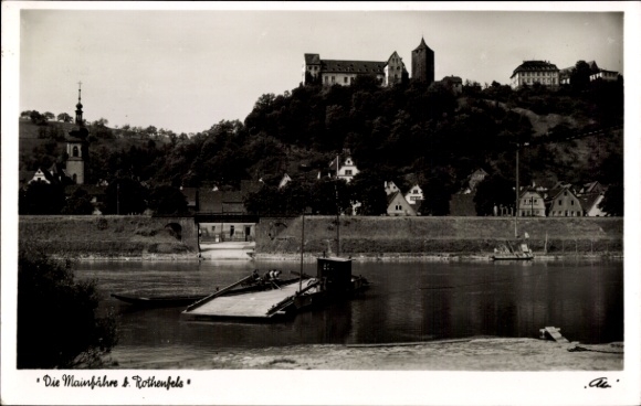Postcard Rothenfels am Main Lower Franconia, partial view, Main ferry