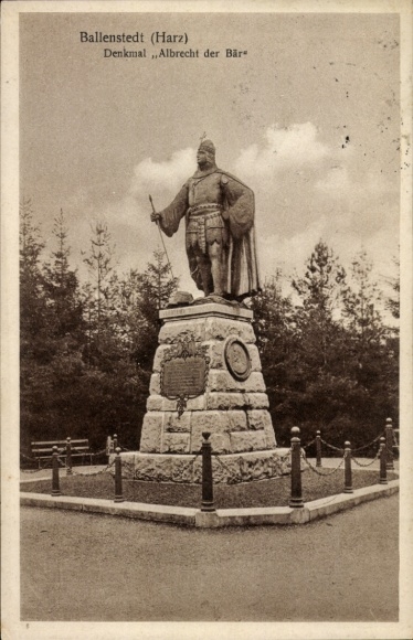 Ak Ballenstedt im Harz, Denkmal Albrecht der Bär, Statue, Umgebung, Harz