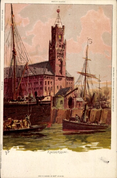 Postcard Hamburg Altona Neumühlen Oevelgönne, view of the Kaiserquai in Hamburg with a view of the ...