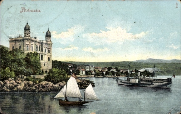 KP Opatija Abbazia Croatia, general view, sailing boats, steamer