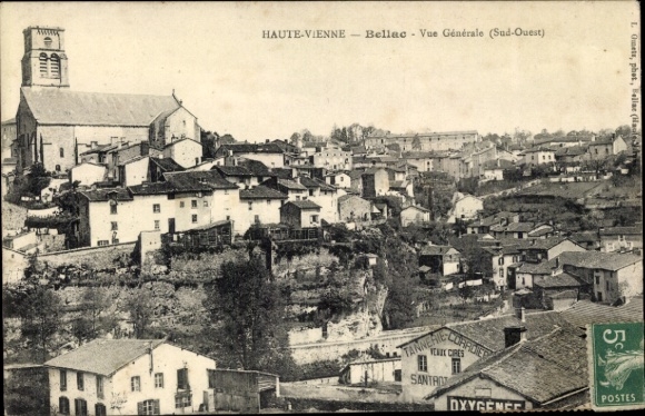 KP Bellac Haute Vienne, widok na miasto, kościół, architektura, domy, okolica wiejska
