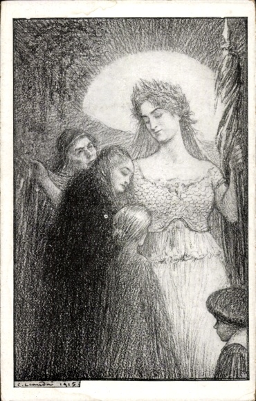 Artist Postcard People seek protection from Marianne, allegory, Journée Francaise du Secours National