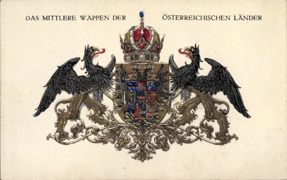 Coat of arms Postcard United States of Greater Austria, Middle coat of arms, griffins