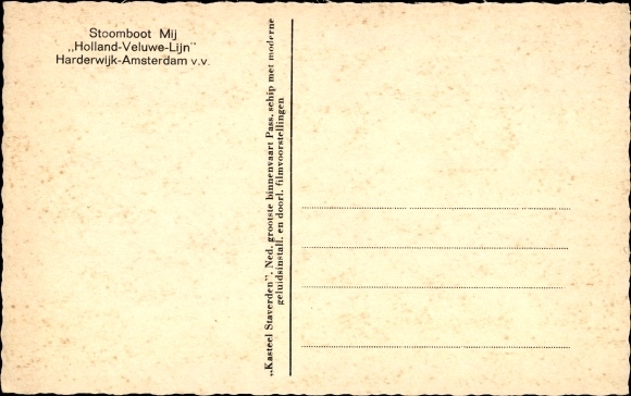 Postcard Steamer Castle Staverden der Holland Veluwe Line, Steamboat Mij.