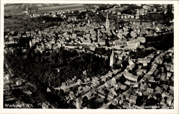 Postcard Warburg in Westphalia, aerial photograph