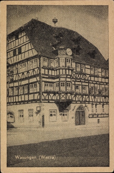 Postcard Wasungen in the Thuringian Forest, half-timbered house