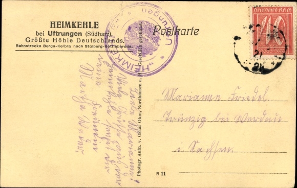 Postcard Uftrungen South Harz, Heimkehle cave, Wilder Stieg with Alpine landscape