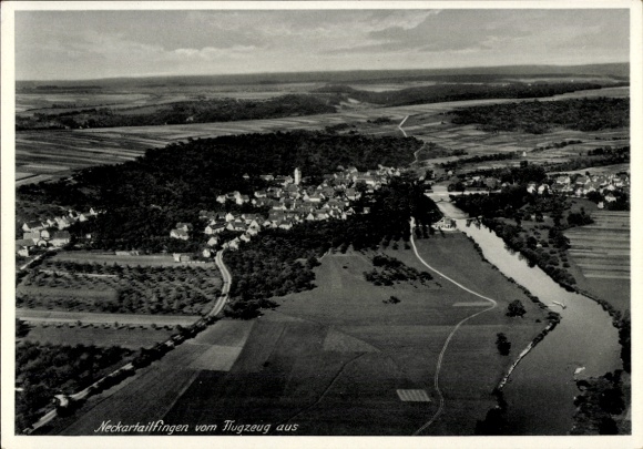 Ak Neckartailfingen in Württemberg, Luftaufnahme,  Fluss, Landschaft, Gebäude