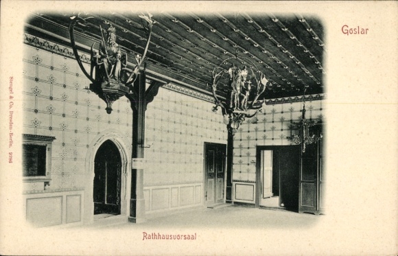 Ak Goslar am Harz, Rathhaussaal, Innenansicht, Wände mit Mustern, Dekorationen, keine Persönlichk