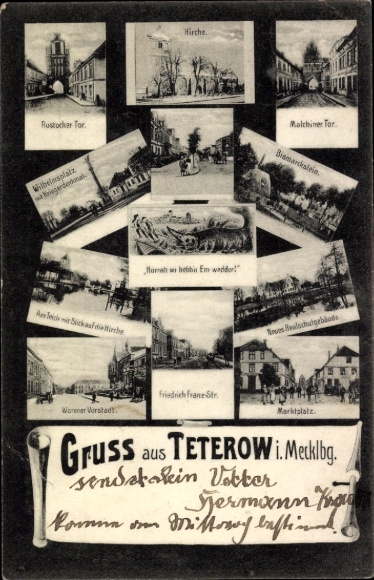 KP Teterow w Meklemburgii, Brama Rostock, Wilhelmsplatz, Pomnik Brisgera, Kościół, Brama Malchin