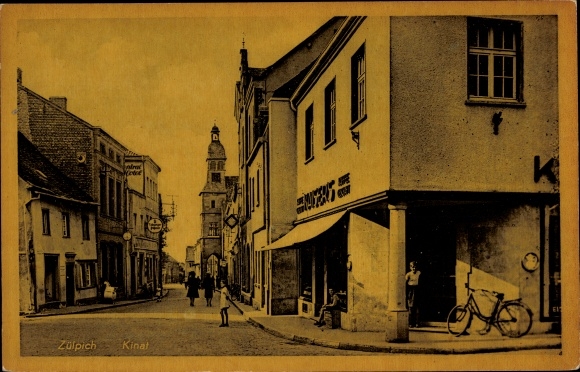 Postcard Zülpich North Rhine Westphalia, Kinat, street section, action, church