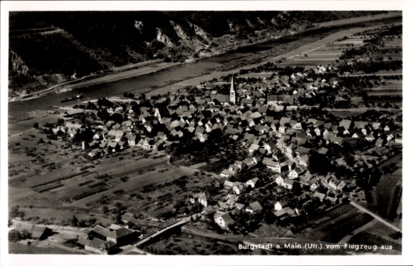 Postcard Bürgstadt in Lower Franconia, Main, aerial photograph