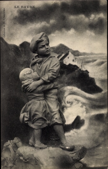 Postcard Le Havre Seine Maritime, monument on the shore, siblings