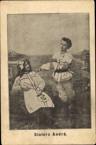 Postcard Sisters André, Boy and girl in Danish folk costumes