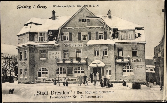 Postcard Geising Altenberg in the Ore Mountains, inn &quot;Stadt Dresden&quot; owner Richard Schramm