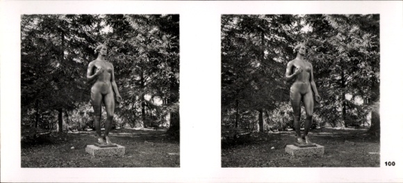 Stereo Raumbild Foto "Deutsche Plastik unserer Zeit", Nr. 100 Stehende Frau, Bildhauer Josef Thorak