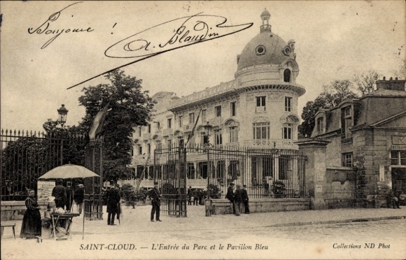 CPA Saint-Cloud Hauts-de-Seine, Entrée du Parc et le Pavillon Bleu