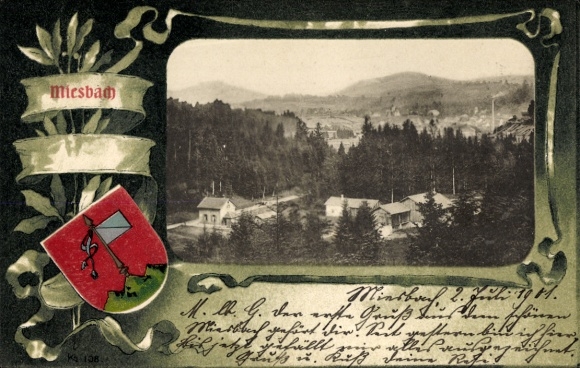Präge Wappen Passepartout Ak Miesbach in Oberbayern, Panorama
