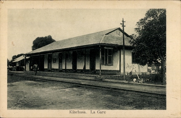 Postcard Kinshasa DR Congo Zaire, railway station