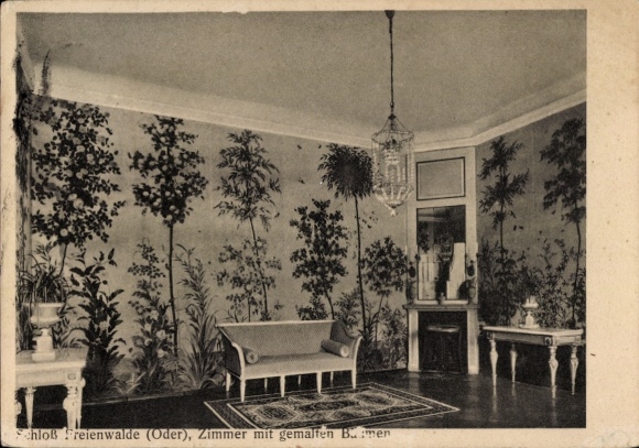 PC Bad Freienwalde an der Oder, castle, room with painted flowers, Baroness von Bonin, autograph