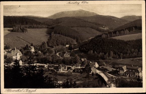 Postcard Blauenthal Eibenstock in the Ore Mountains, panorama, accommodation house Auersberg