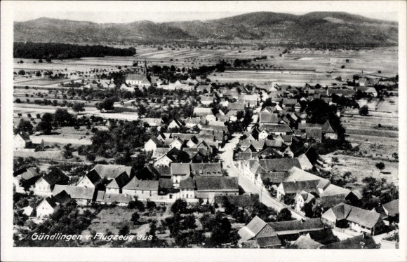 Postcard Gündlingen Breisach am Oberrhein, aerial photograph