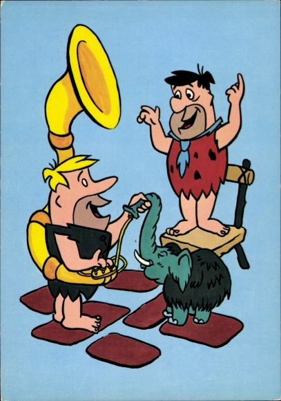 Postcard The Flintstones, Fred, Barney, Mammoth, Tuba
