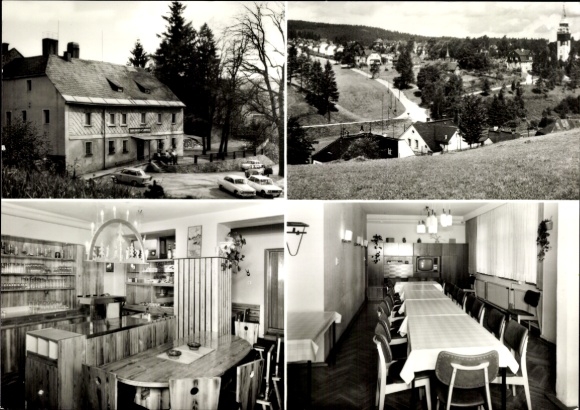 Postcard Tannenbergsthal in the Vogtland, Krug zum alten Forsthaus, holiday home, restaurant, forest landscape