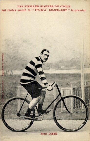 Postcard cycling, cyclist Henri Loste, Dunlop tire, advertising