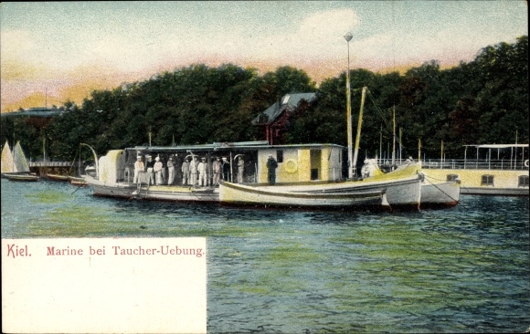 Postcard Kiel, Imperial Navy at diving exercise