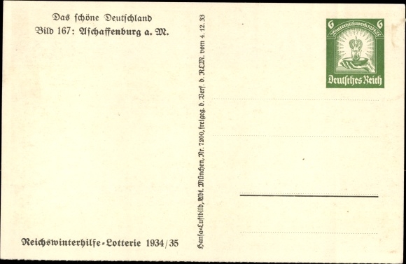 Postal stationery PC Aschaffenburg Lower Franconia Bavaria, aerial photo, WHW Das Schöne Germany 167