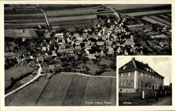 Postcard Külte Volkmarsen in Hesse, aerial photograph, school