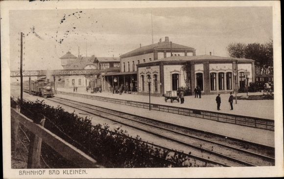 Postcard Bad Kleinen in Mecklenburg, train station, track side, water tower