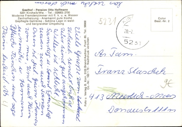 Postcard Kircheib in Rhineland Palatinate, Gasthof Pension Otto Hoffmann, guest room, church, dining room