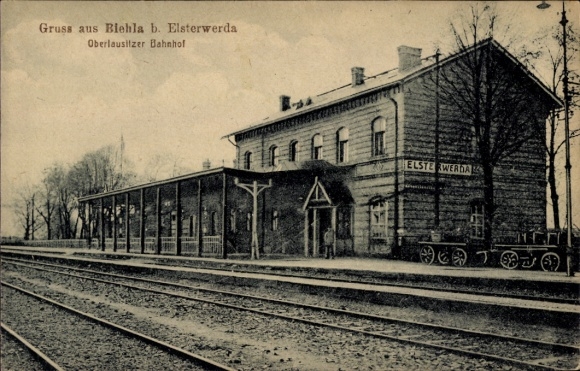 Postcard Biehla Elsterwerda Brandenburg, Oberlausitz station, track side