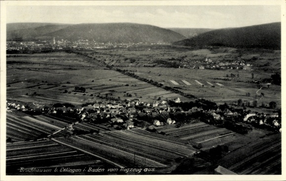 Postcard Bruchhausen Ettlingen in Baden, aerial view of Bruchhausen, rural landscape, fields, St