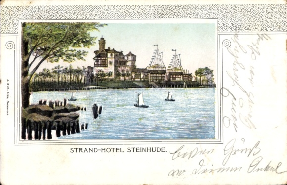 Passepartout Chromo-Litho Steinhude Wunstorf in Lower Saxony, beach hotel