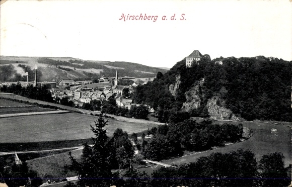 Postcard Hirschberg an der Saale, Hirschberg ad S., factories, landscape, river