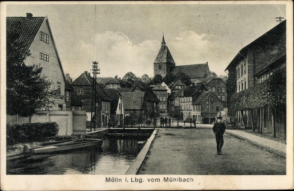 Postcard Mölln in the Duchy of Lauenburg, view of the town from the mill stream
